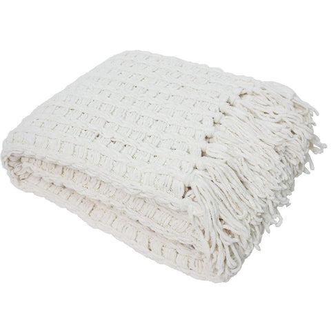 DII chenille luxury throw on bed 50x60 cream for cozy warmth.