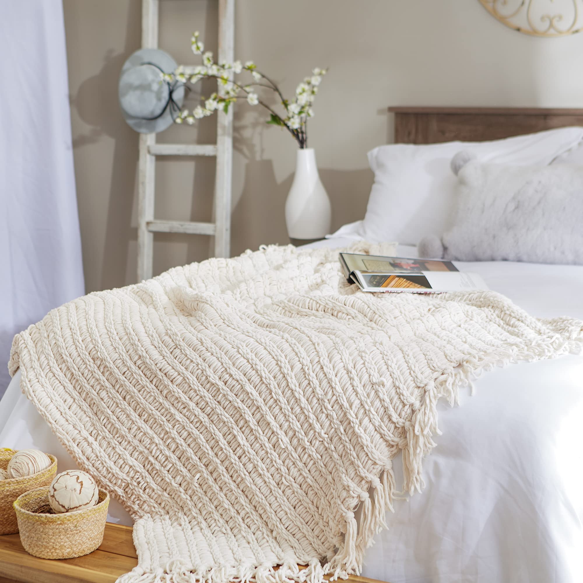 DII chenille throw fringe detail adds casual warmth.