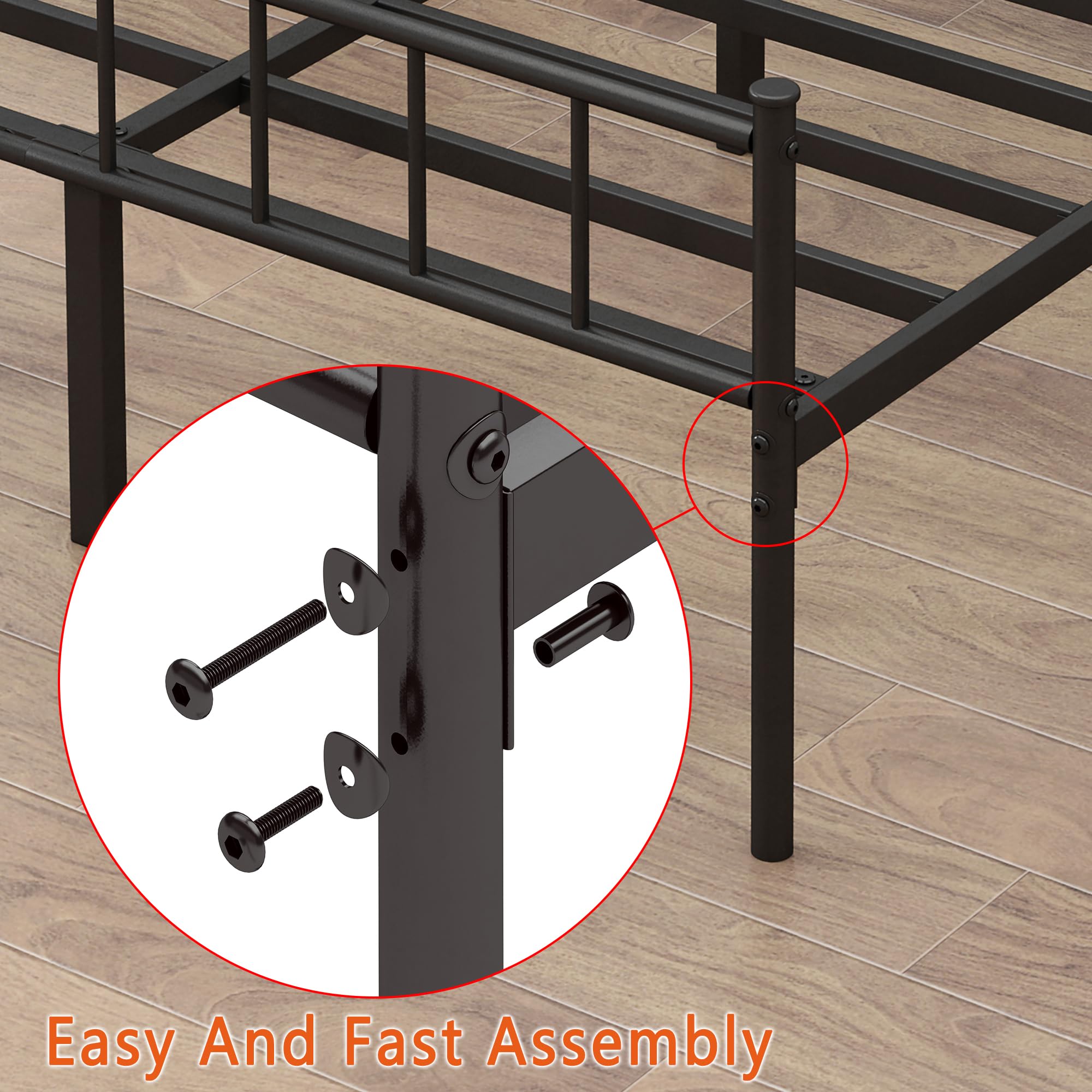 DIIYIV twin bed frame metal rails detail emphasizes durable frame construction
