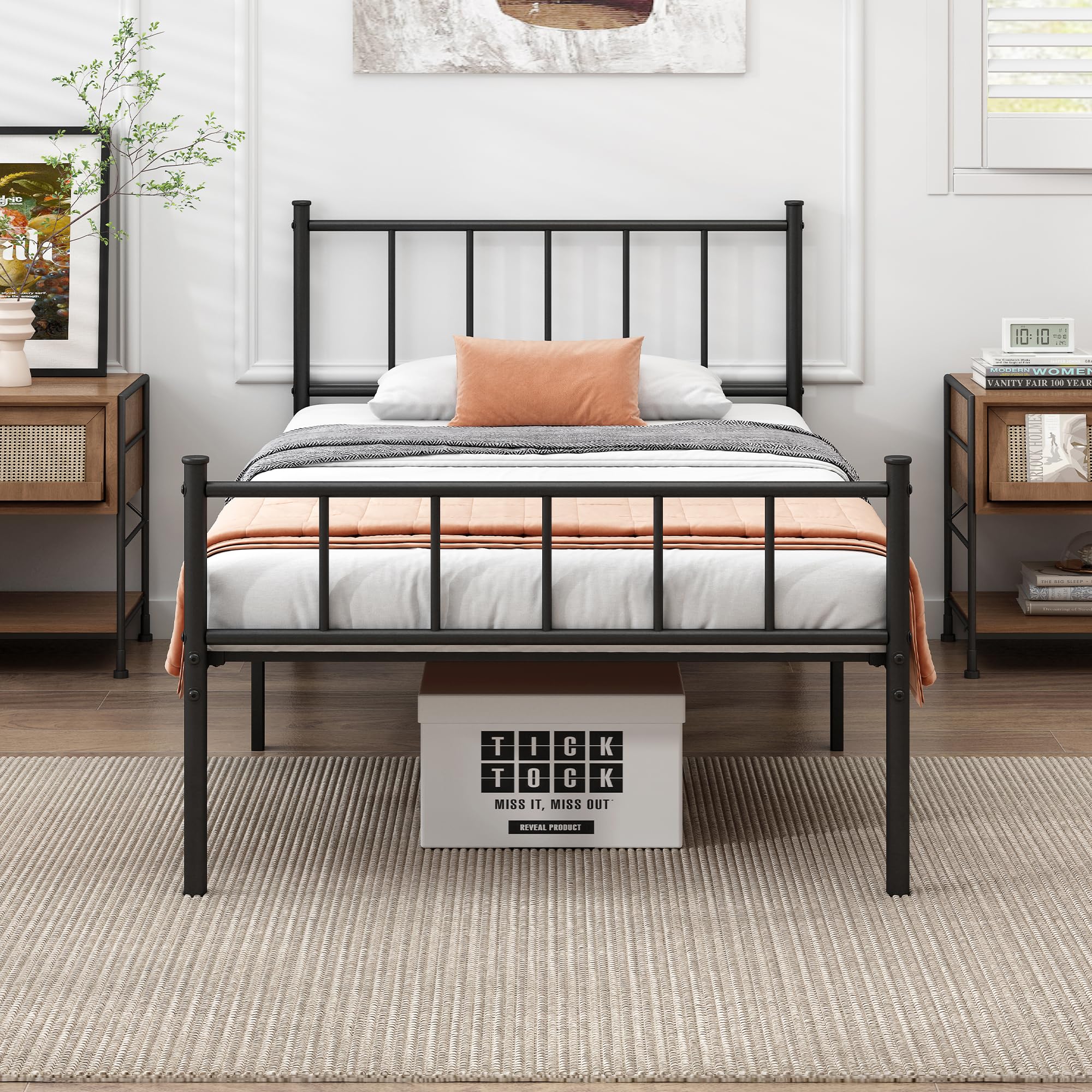 DIIYIV Twin XL bed frame with steel slat support for sturdy foundation.