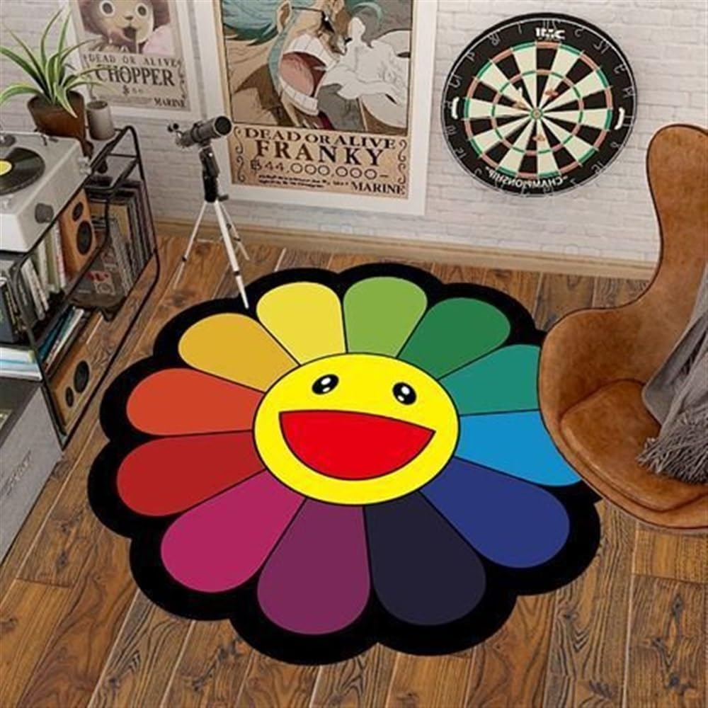 DIKFENS Takashi Murakami rug with flower design adds vibrant decor to home and office
