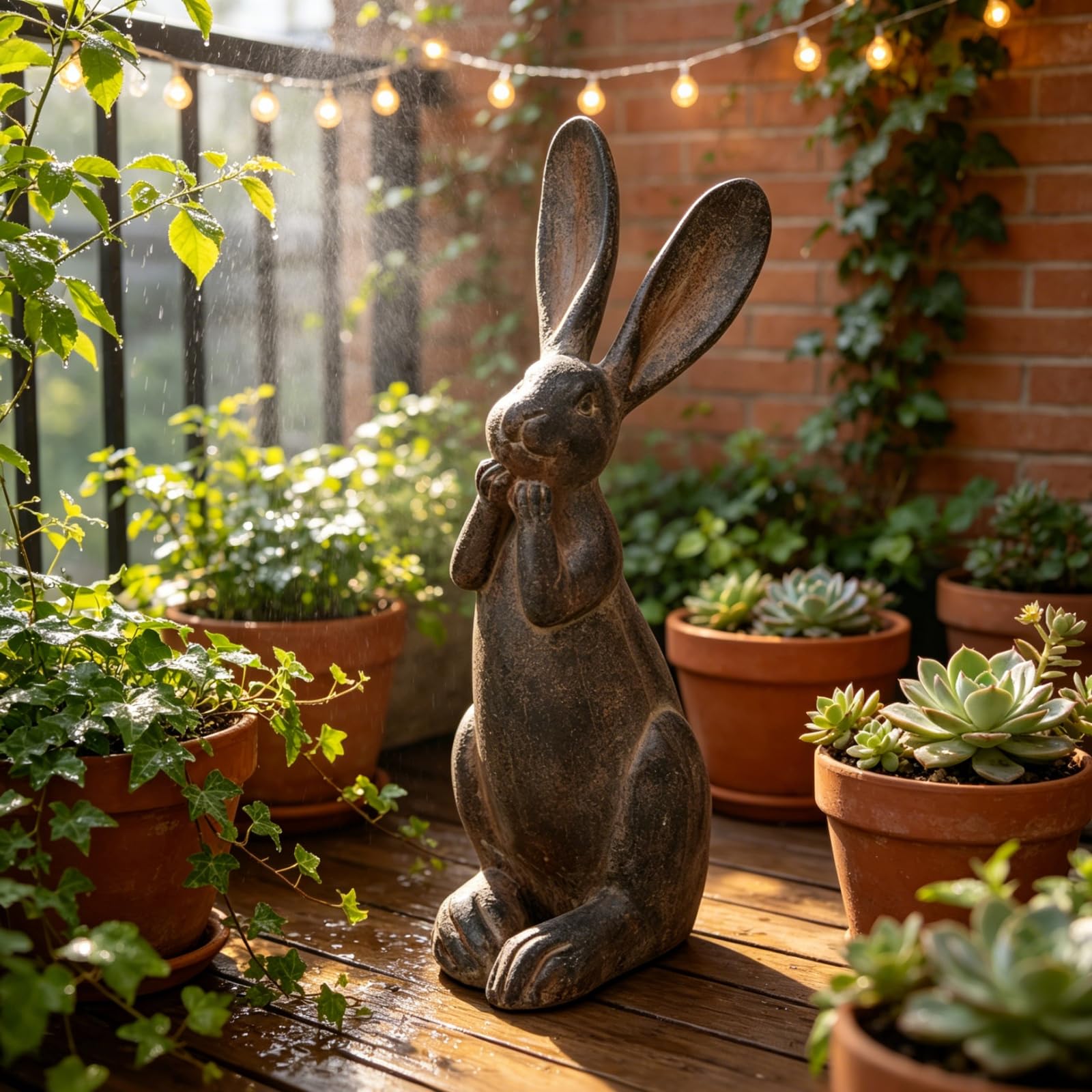 DiliComing bunny decor statue on tabletop, ideal indoor desk accent.