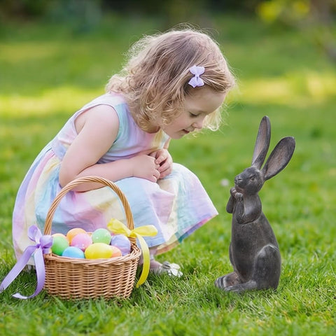 DiliComing cheeky bunny figure for patio decor and seasonal display.