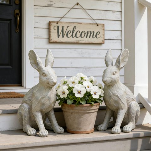 DiliComing outdoor rabbit statue in grey resin adds lifelike detail to gardens.