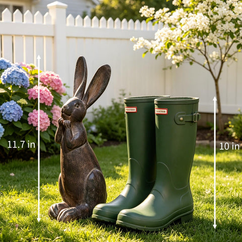 DiliComing rabbit statue with textured brown resin finish, long-lasting decor.