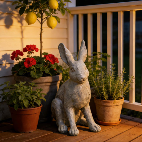 DiliComing short-eared rabbit wood-look statue captures natural form for rustic decor.