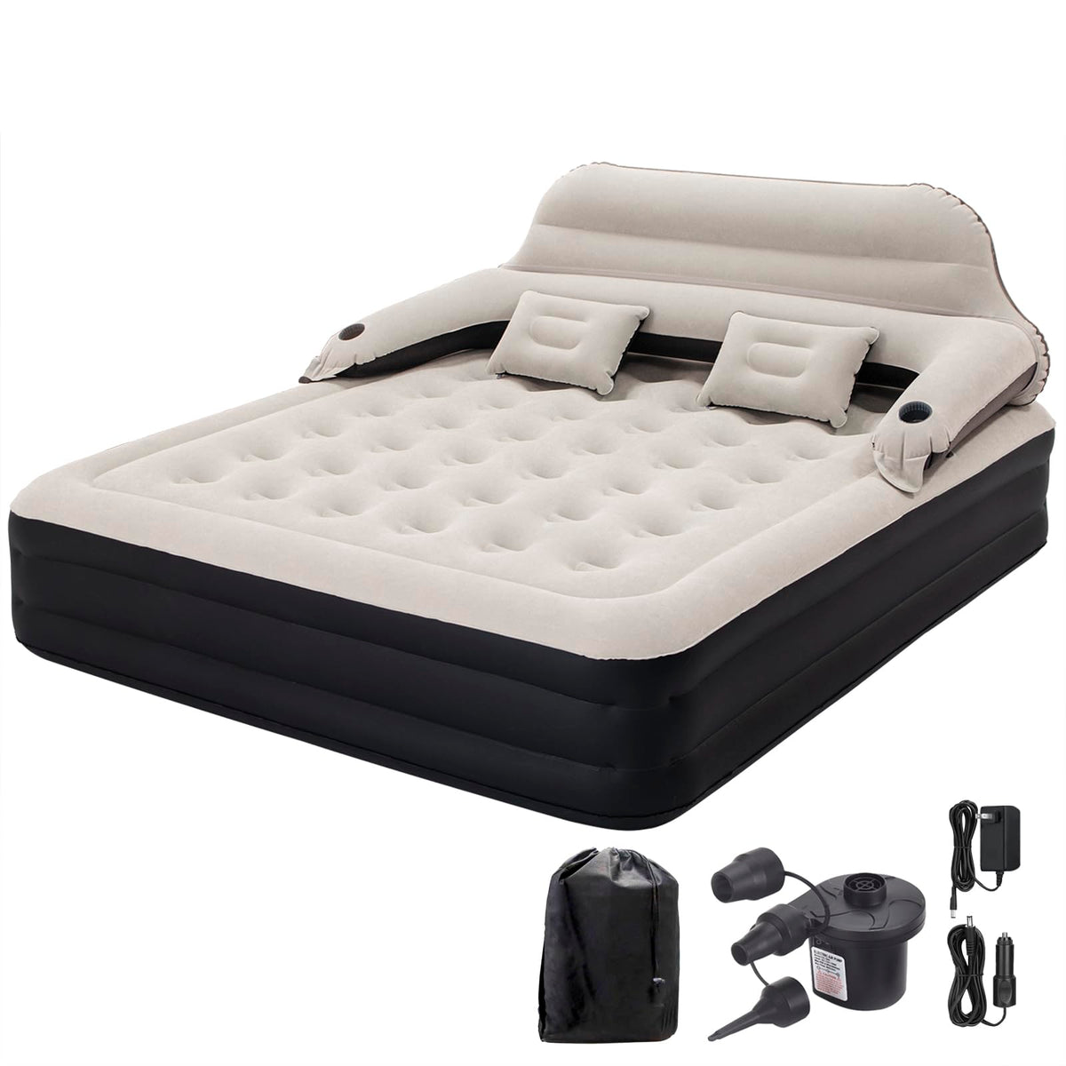 DIMAR GARDEN king-size air mattress with headboard provides stable support for guests.