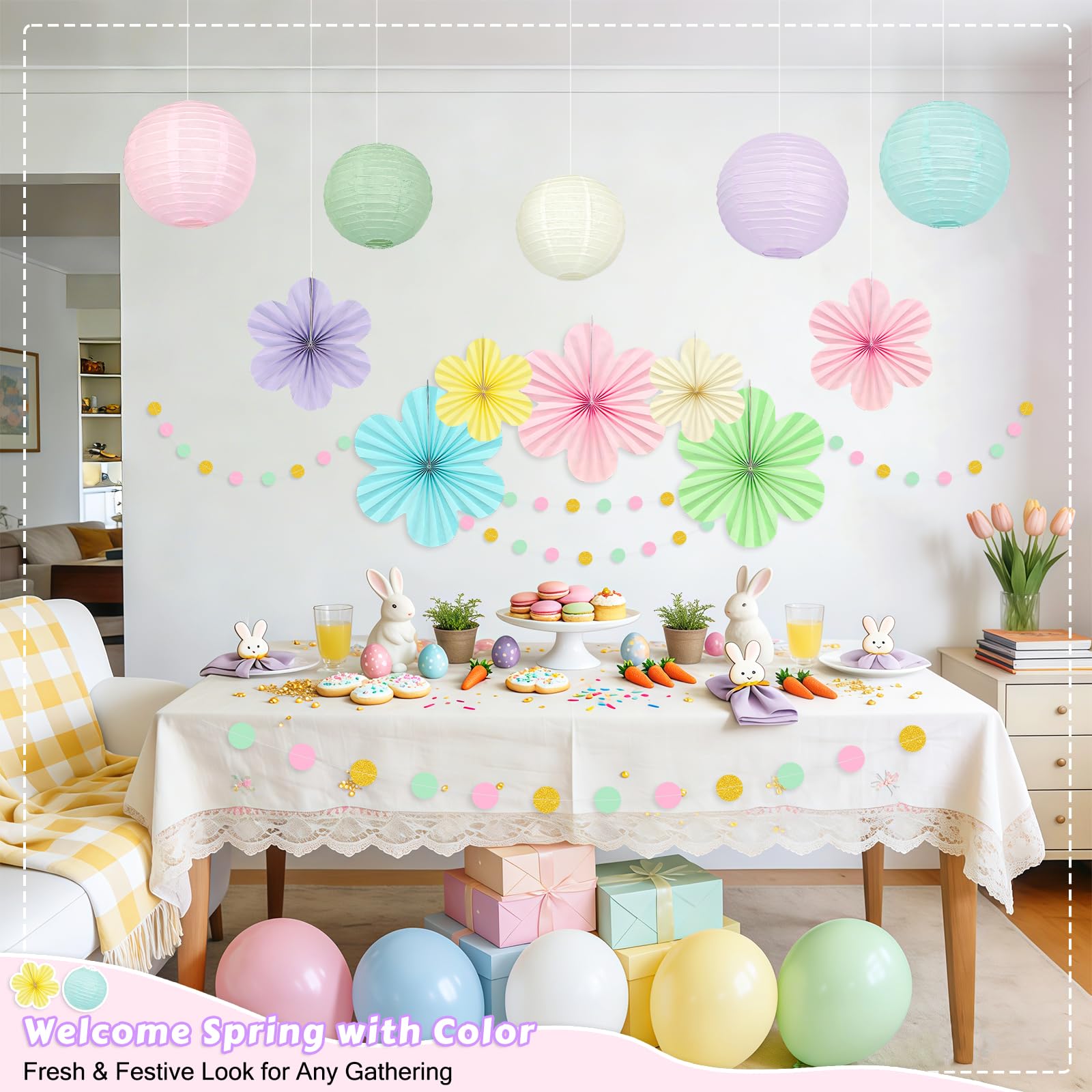 Dimhut classroom setup idea using hanging lanterns for calm colors.