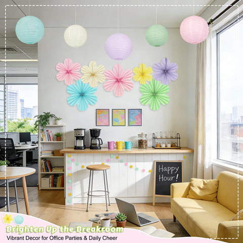 Dimhut 8-inch pastel lanterns add subtle glow to party ambiance.