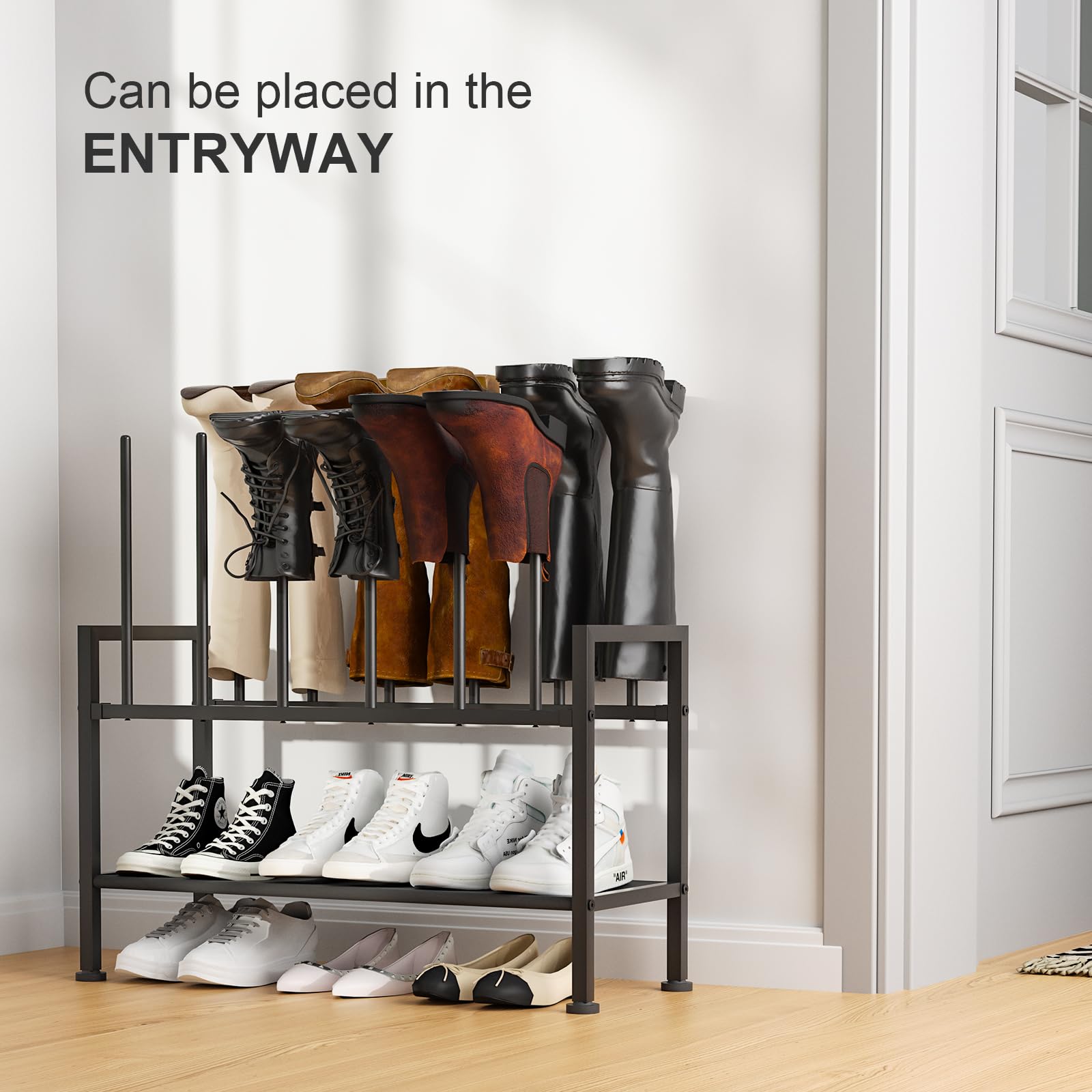 DIMJ adjustable feet help level the rack on uneven floors.