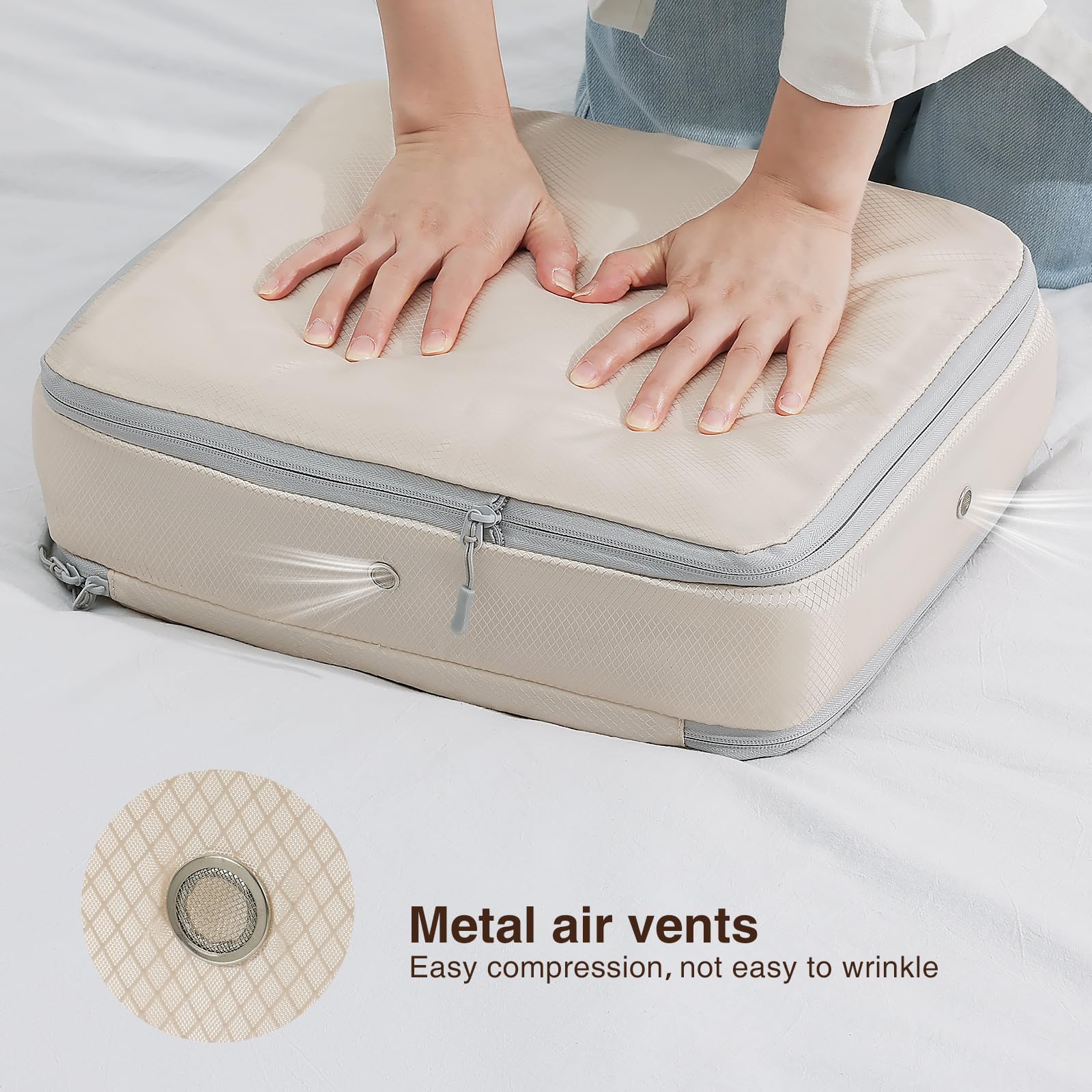 DIMJ compact bag dimensions 6.29 by 12.59 by 14.96 inches for linens.