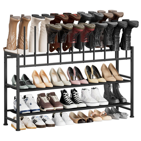 DIMJ boot rack 4-tier in black; organized footwear storage for tall boots and easy access.
