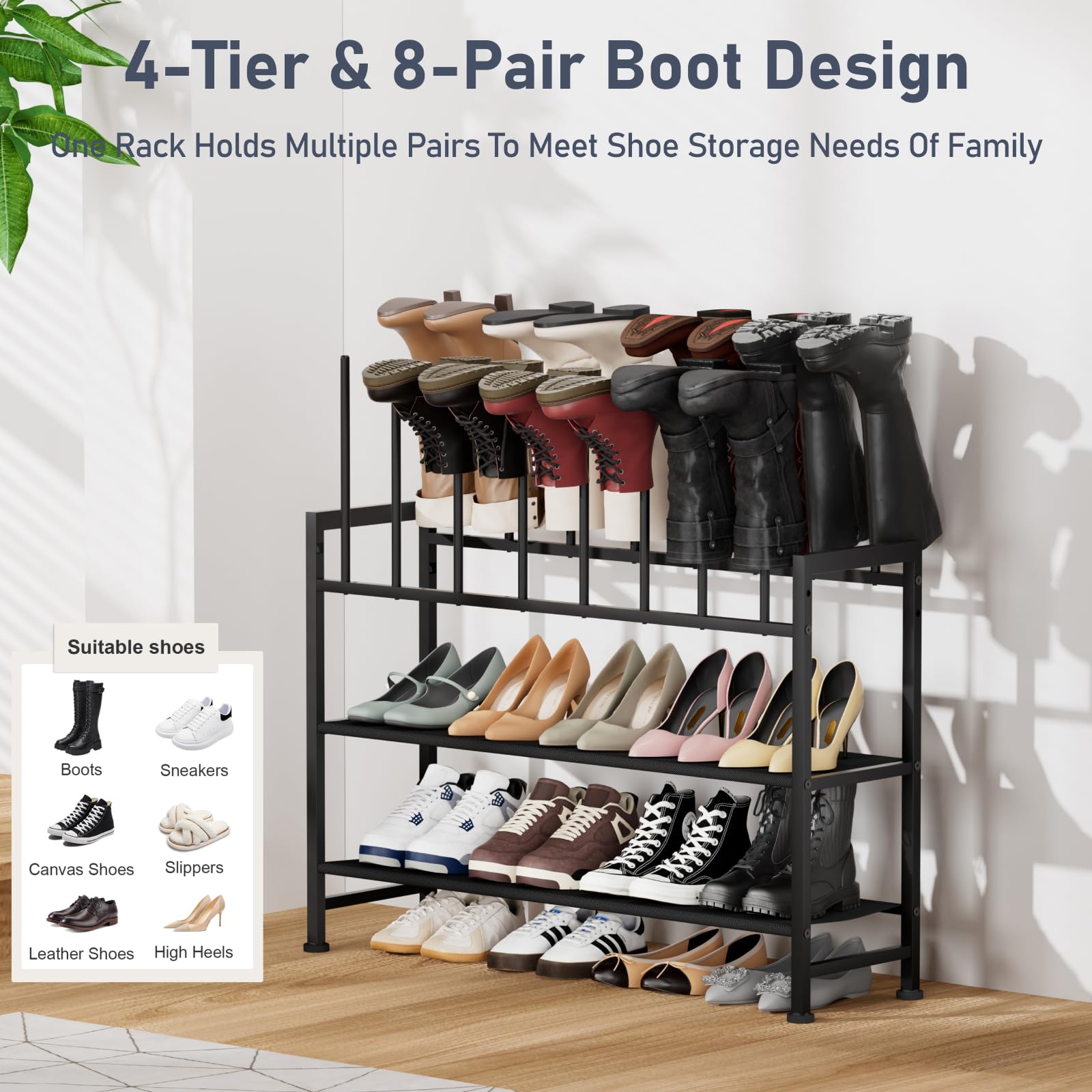DIMJ boot rack 4-tier upside-down design showcases wrinkle-free boots