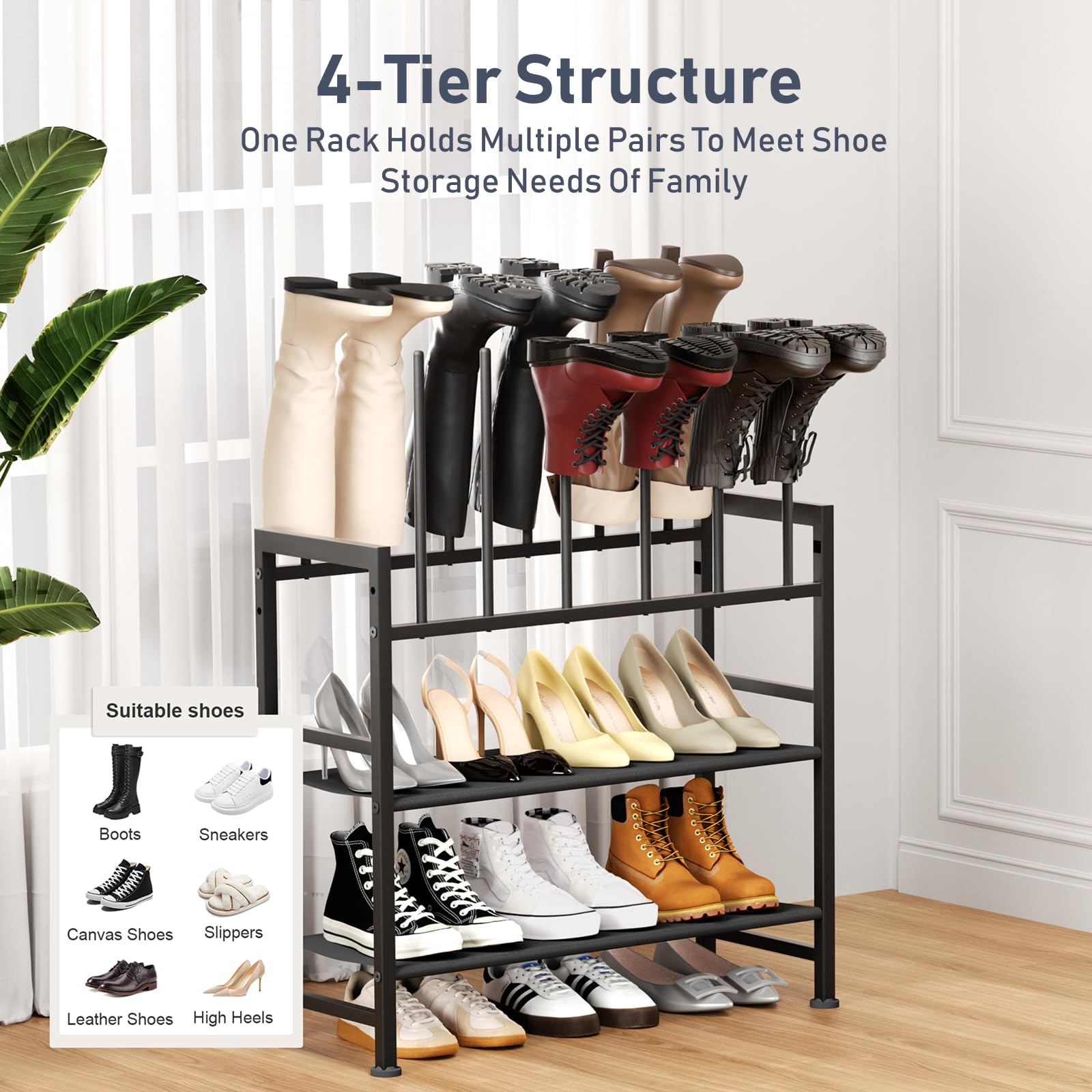 DIMJ boot rack tall boots storage supports up to six pairs.