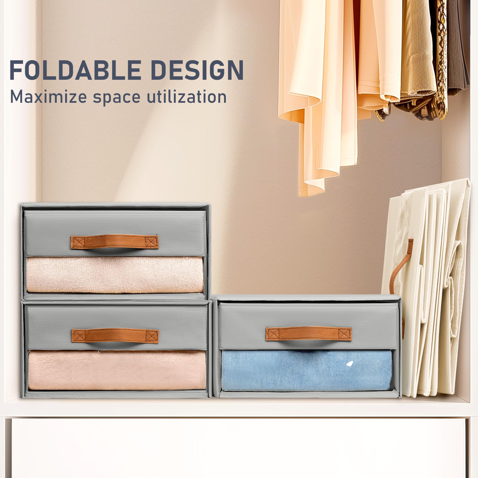 DIMJ closet bin drawer folded-flat design saves space when not in use