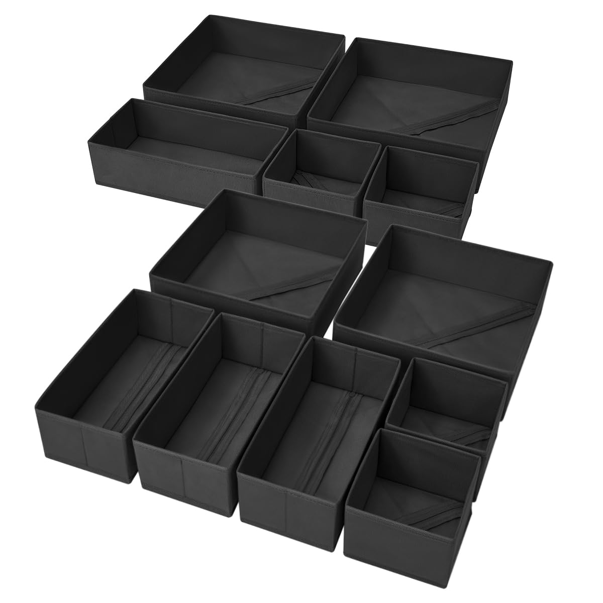 DIMJ 12-pack foldable drawer bins in black for organized underwear.