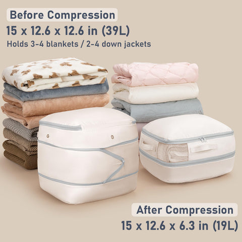 DIMJ compression bags show middle compression design for efficient shrink.
