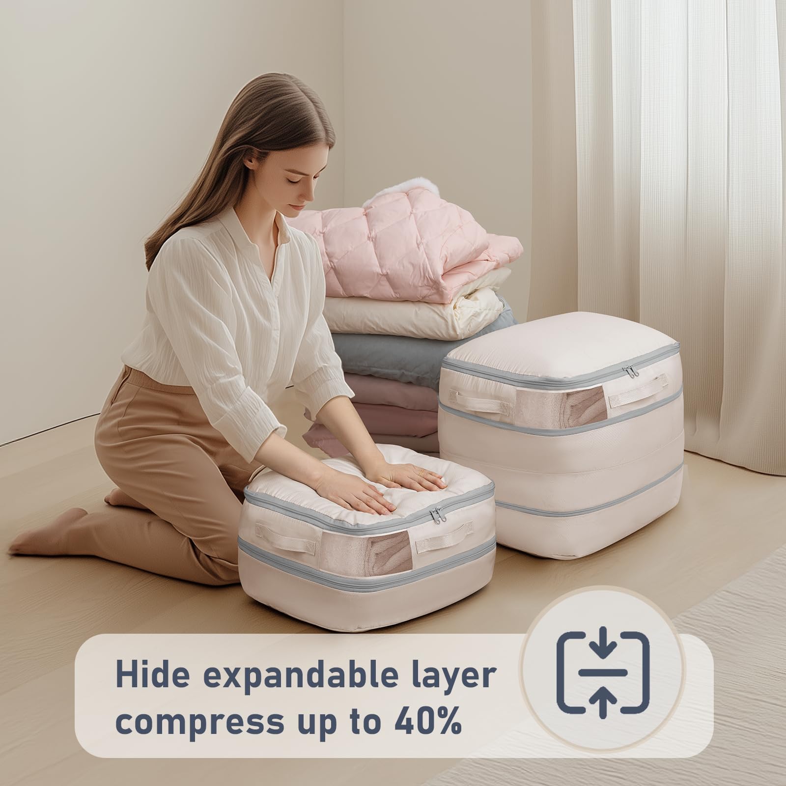 DIMJ size-12-6x15 bag compresses to 6.3 inches for compact storage.