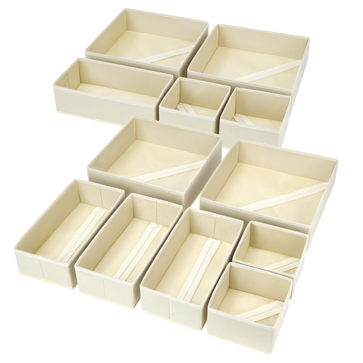 DIMJ 12-pack beige large-bin organizes underwear and bulky items clearly.