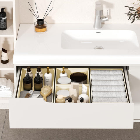 In-drawer setup shows how DIMJ bins maximize closet space.