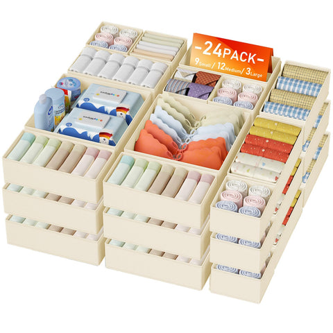 DIMJ drawer organizer 24-pack large bin keeps bulky items neatly separated.