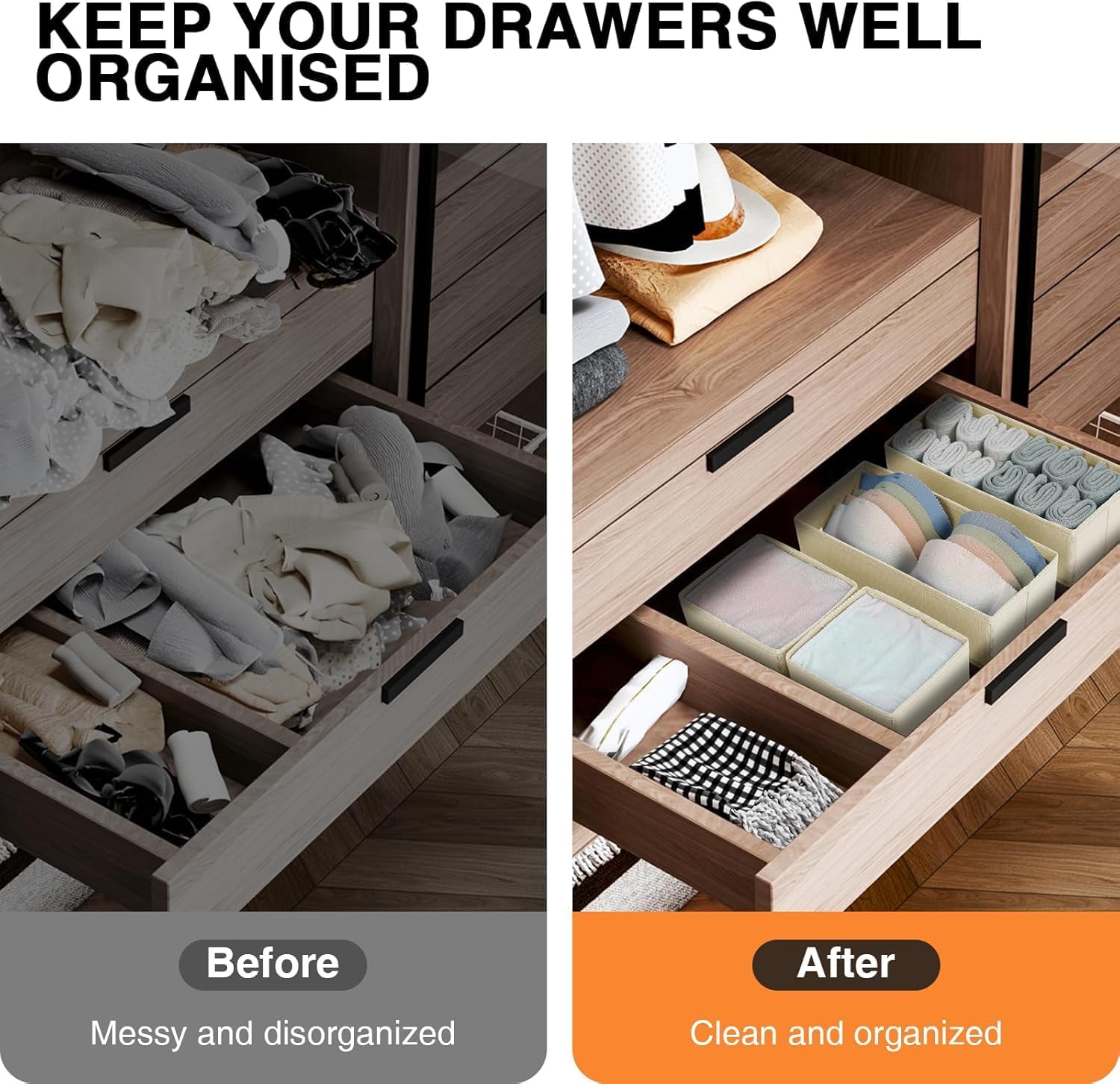 DIMJ baby clothes storage beige bin keeping outfits organized.