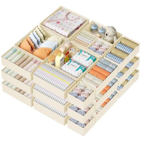 DIMJ Drawer Organizer Clothes 24-Piece Set organizes drawers and shelves efficiently.
