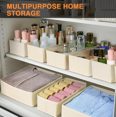 DIMJ drawer organizer in-drawer setup beige for neat organization.