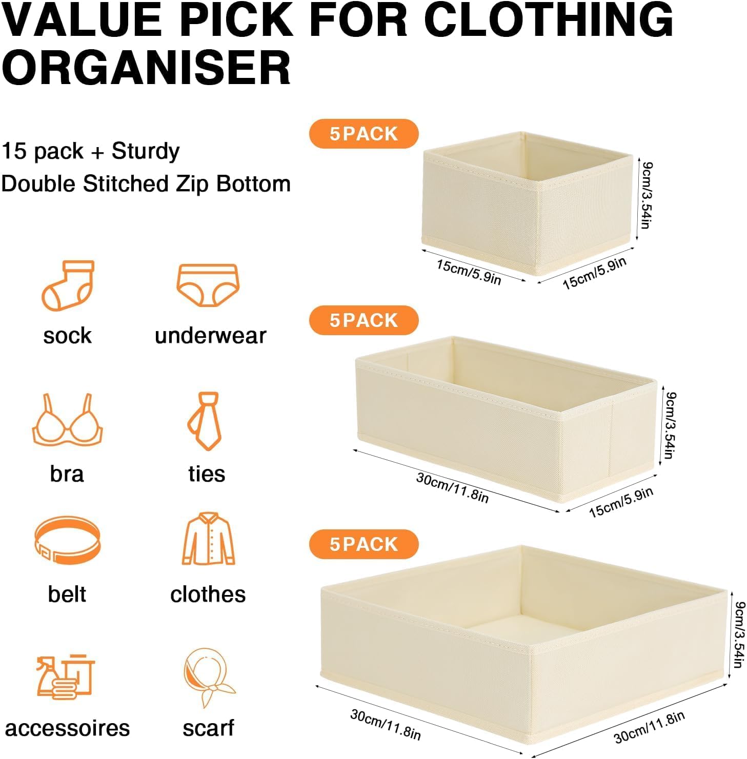 DIMJ drawer organizer medium beige bin in a drawer for socks and bras.