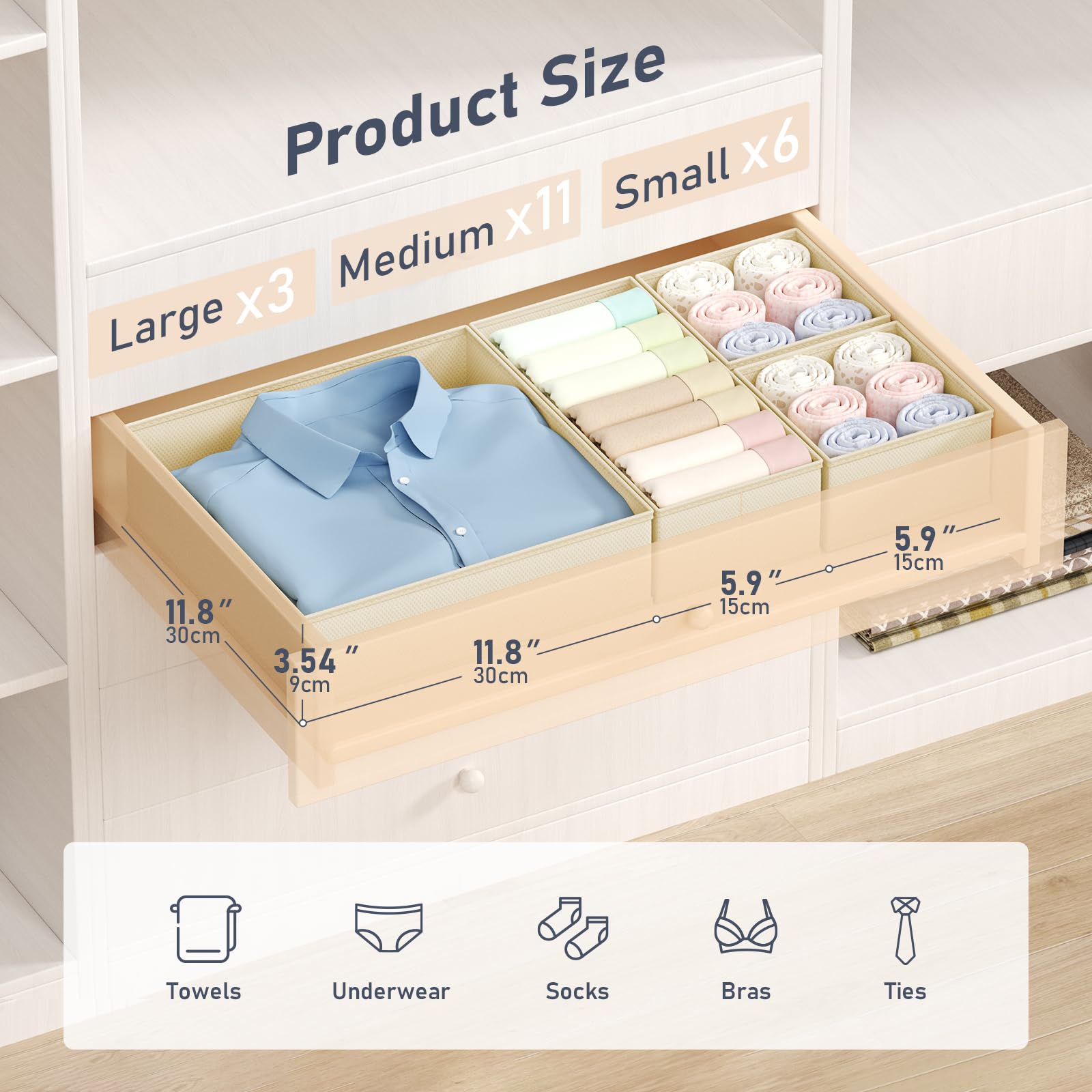 DIMJ medium container stores shirts and socks for quick access.
