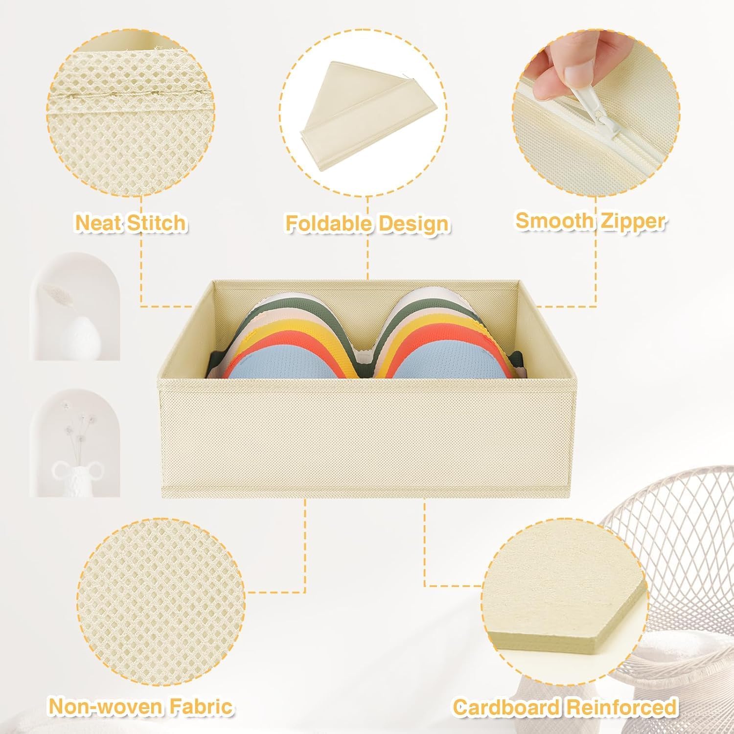 DIMJ drawer organizer small beige bin for accessories and ties.