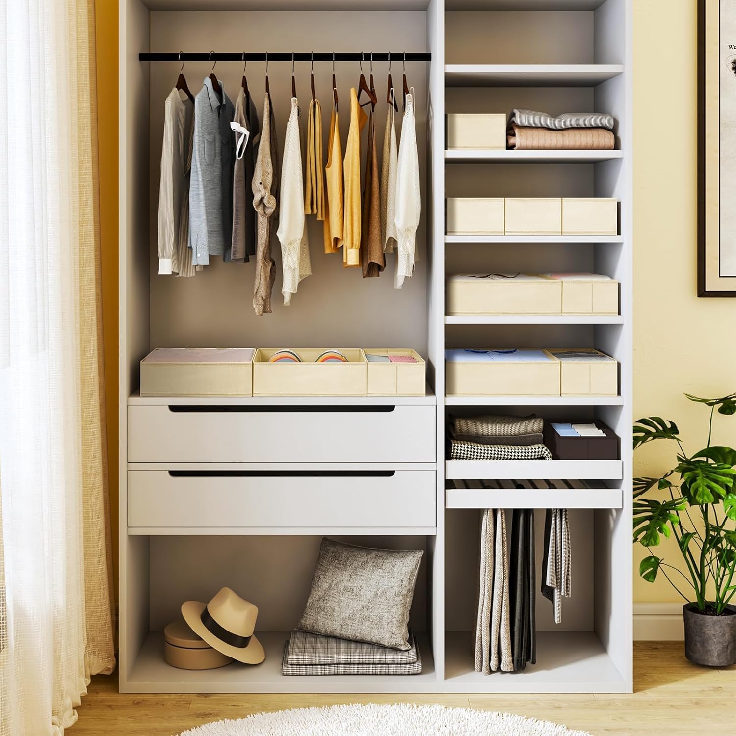 DIMJ underwear storage in a beige bin for tidy drawers.
