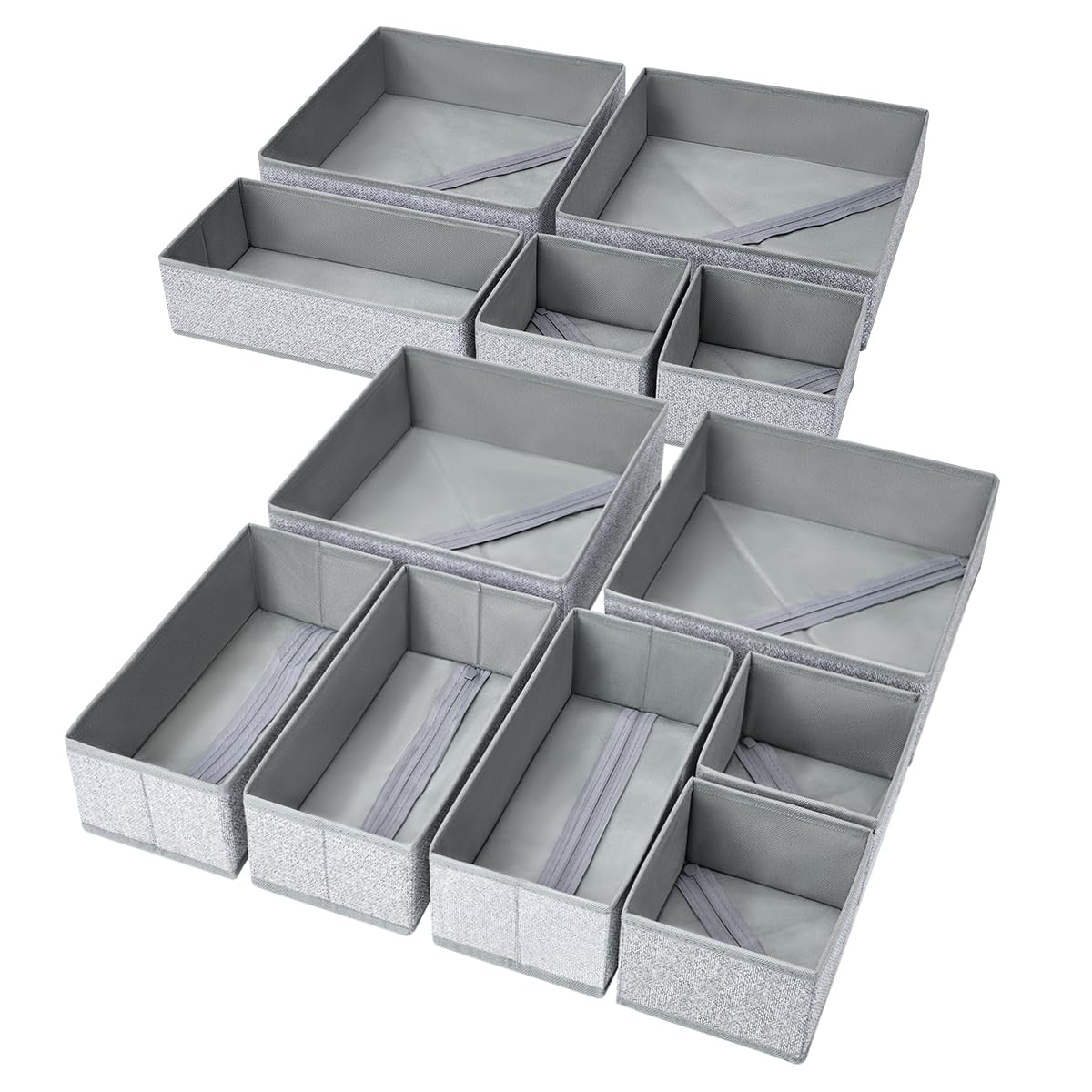 DIMJ drawer organizers 12-pack foldable large square bin keeps underwear neatly separated.