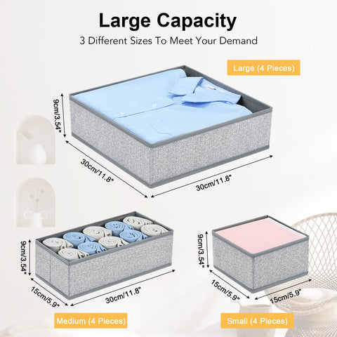DIMJ drawer organizers foldable medium-rectangle bins help sort socks and accessories.