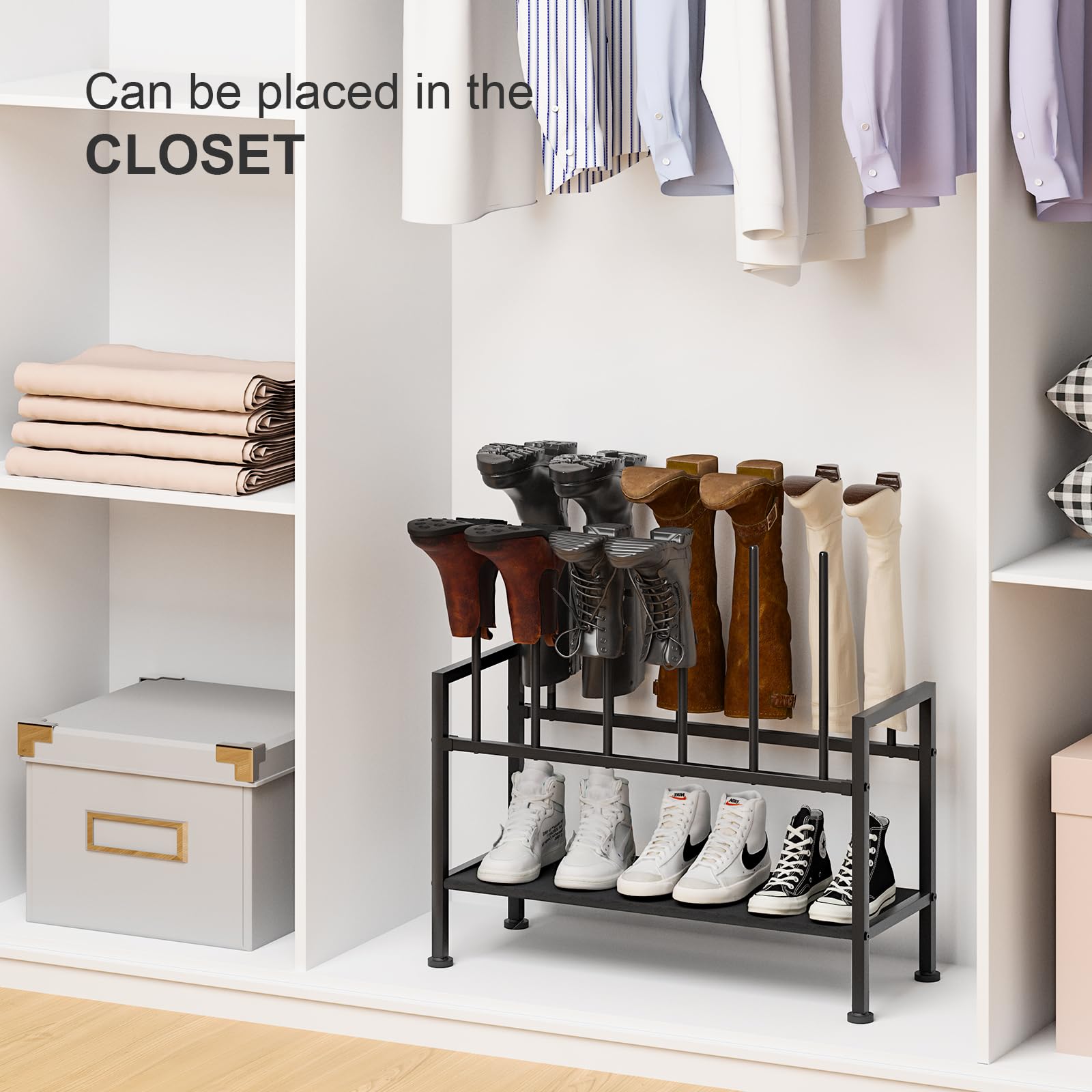 DIMJ entryway rack keeps shoes organized in hallway or mudroom.