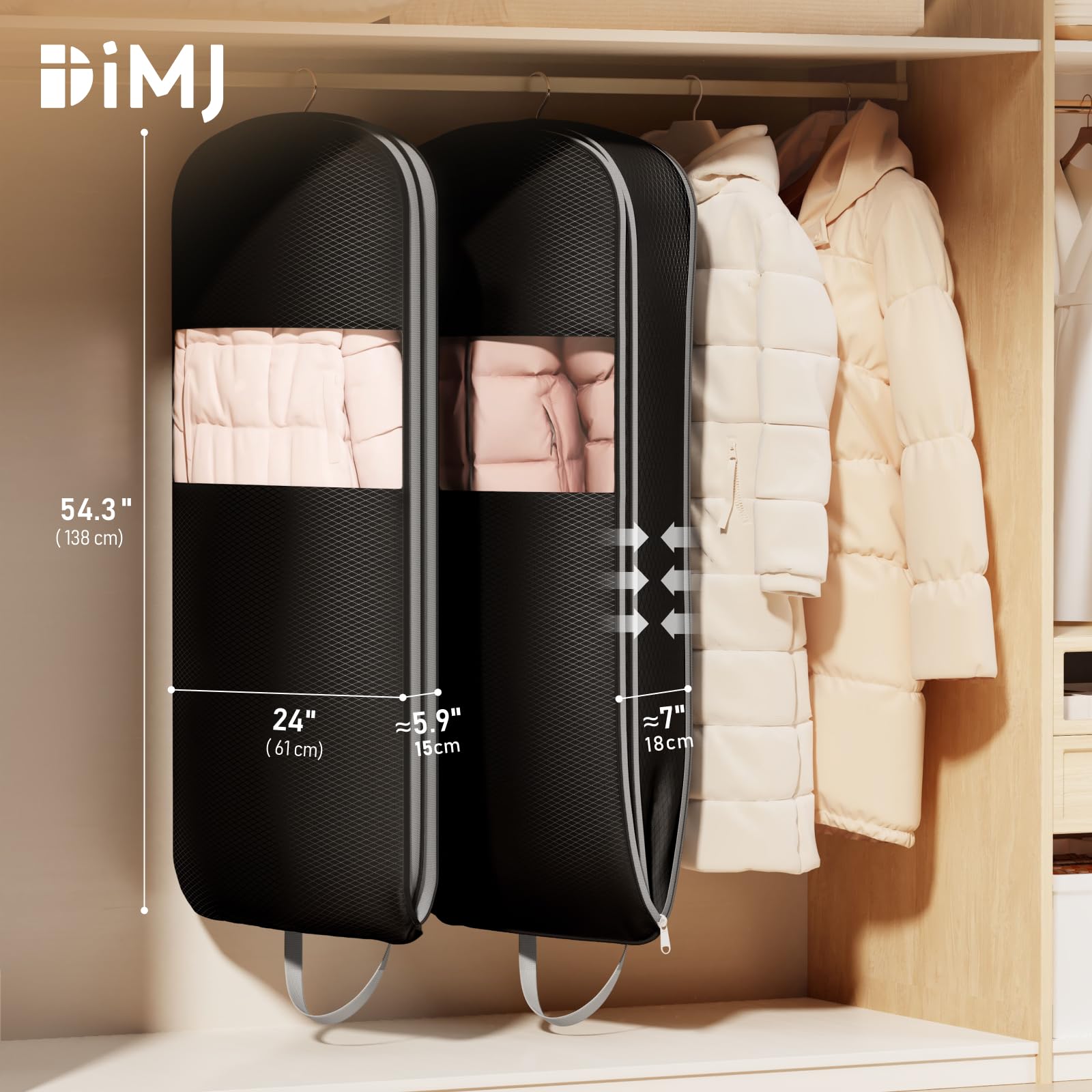 DIMJ foldable garment bag with reinforced handles for easy transport.