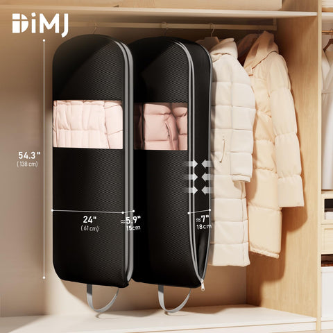 DIMJ foldable garment bag with reinforced handles for easy transport.