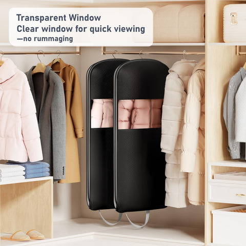 DIMJ garment bag with clear window to view contents instantly.
