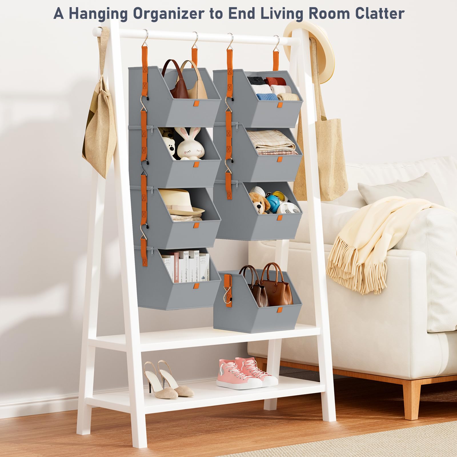 DIMJ Hanging Closet Organizer hooks offer secure mounting on various rods.