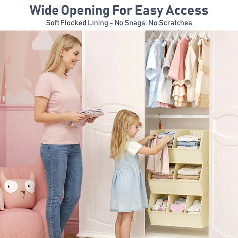 DIMJ heavy-duty steel hooks secure the organizer on a closet rod.