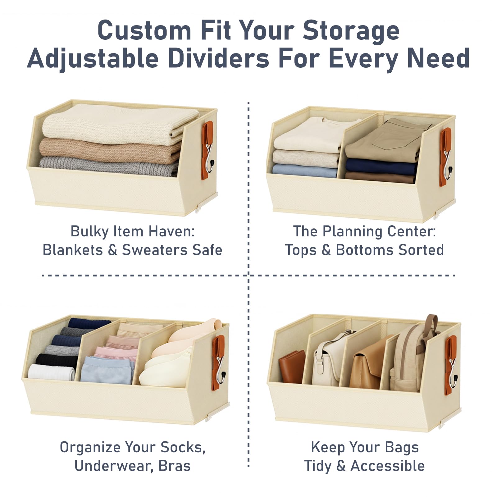 DIMJ reinforced PP panels highlight sturdy, sag-free storage for heavy items.