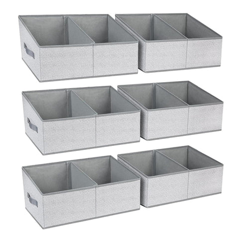 DIMJ large closet bin with divider keeps towels and clothes neatly separated.