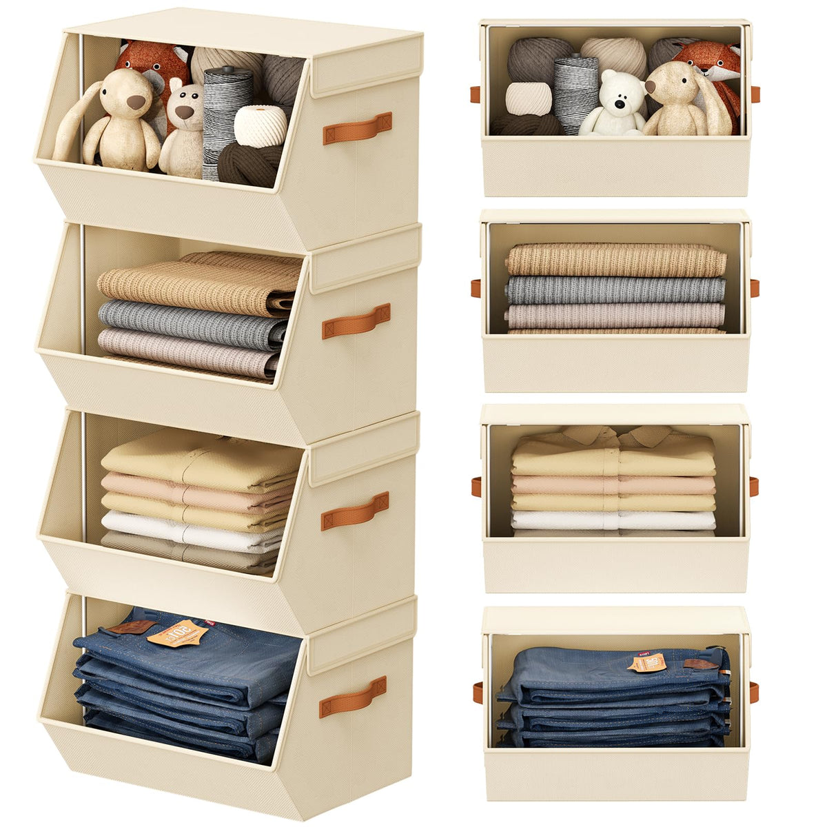DIMJ open-front stackable closet organizers seen on a shelf for quick access