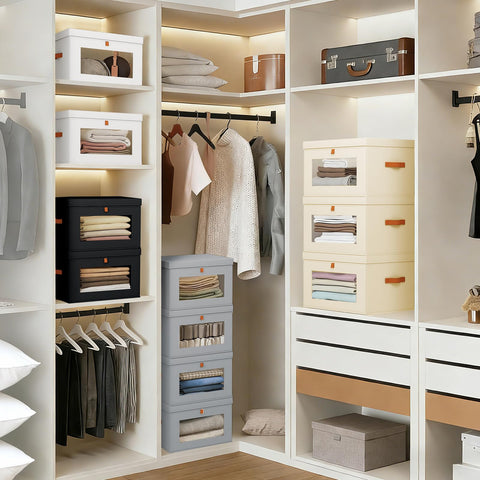DIMJ storage bins feature double handles for comfortable transport