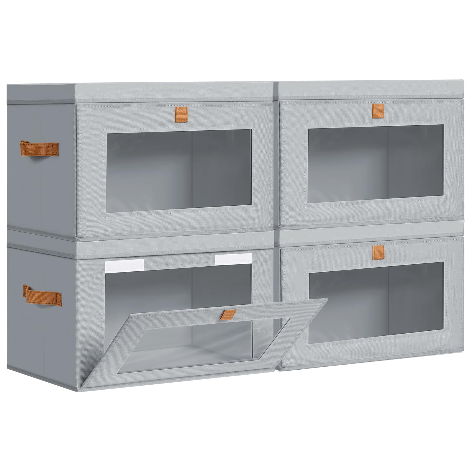 DIMJ storage bins with lids front opening for easy access on high shelves