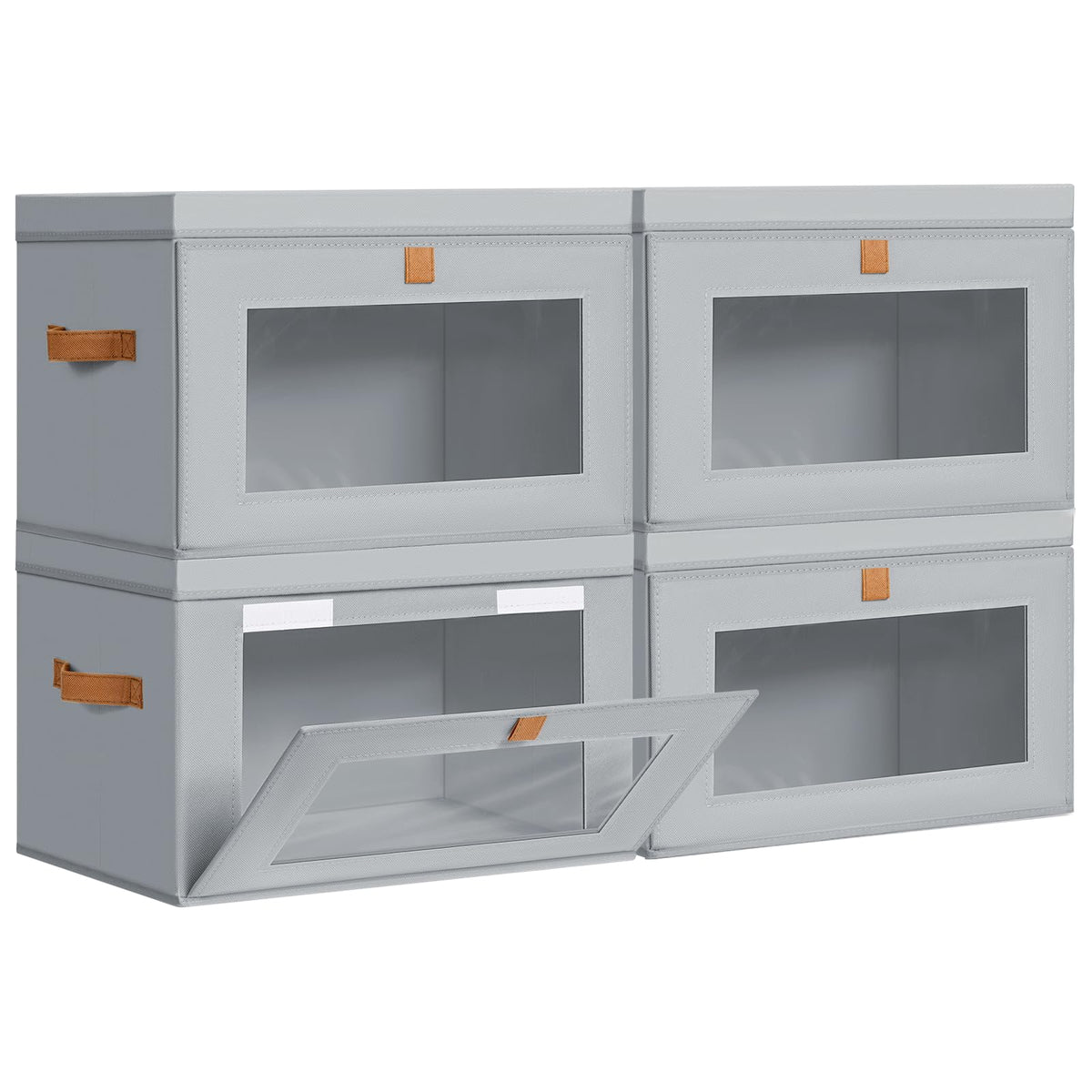 DIMJ storage bins with lids front opening for easy access on high shelves