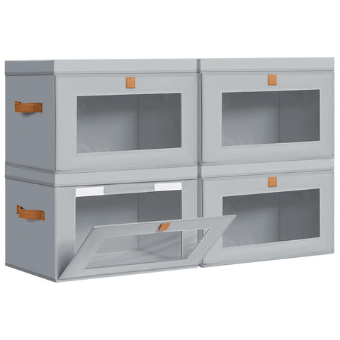 DIMJ storage bins with lids front opening for easy access on high shelves