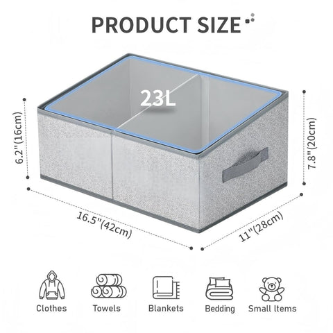 DIMJ trapezoid-design grey bin for easy access on high shelves.