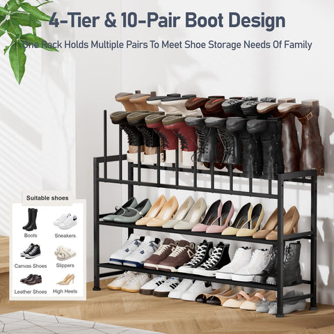 DIMJ boot rack 4-tier shows rust-resistant metal durability for long-term use.
