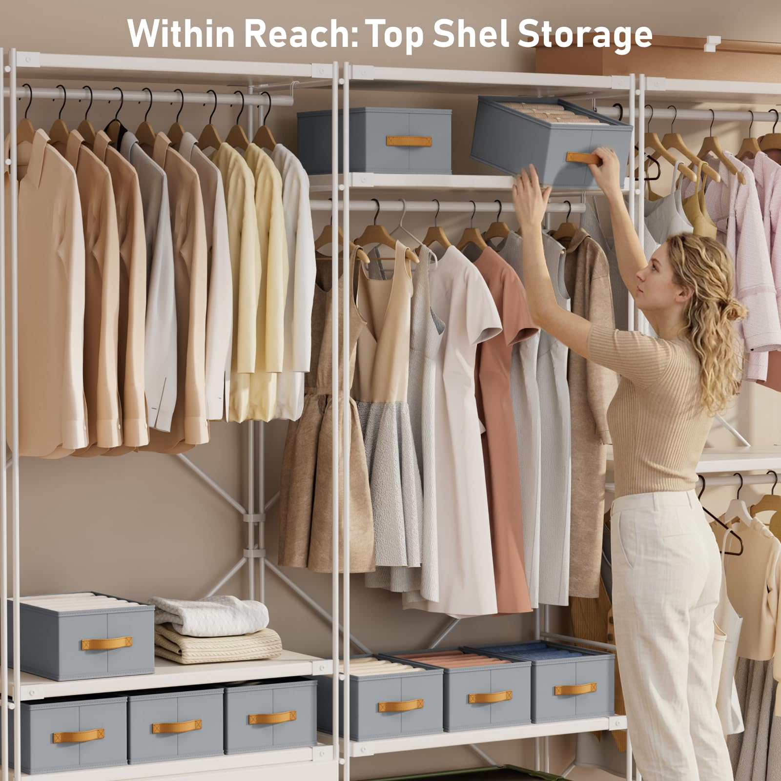 DIMJ Wardrobe dual handles enable easy access from high shelves.